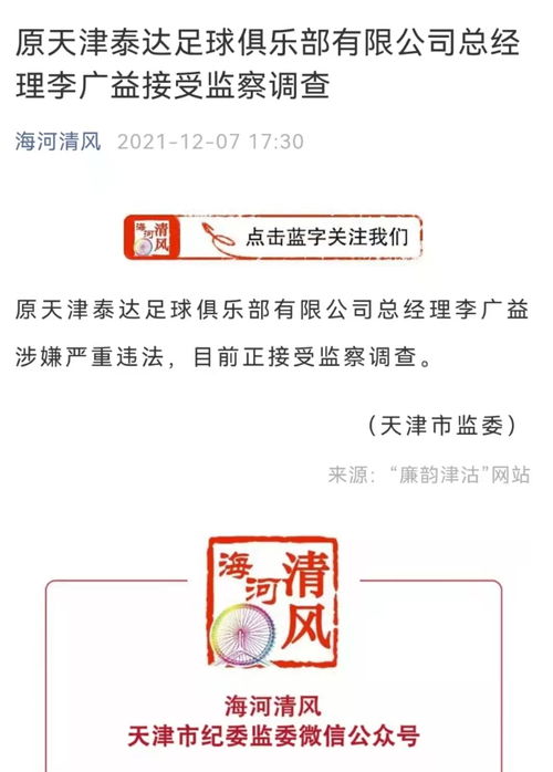 突發 原天津泰達足球俱樂部董事長 總經理雙雙被查
