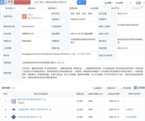 上港集團(tuán)布局淮安 2億元注冊(cè)資本成立國際集裝箱碼頭公司，家族企業(yè)戰(zhàn)略投資啟航